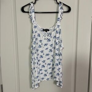 Lily Morgan size 1x flared white and blue flower tank top